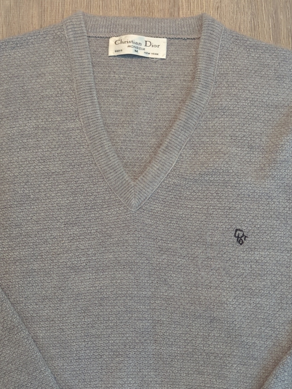 Vintage Christian Dior Monsieur Gray V-Neck Pullover Sweater